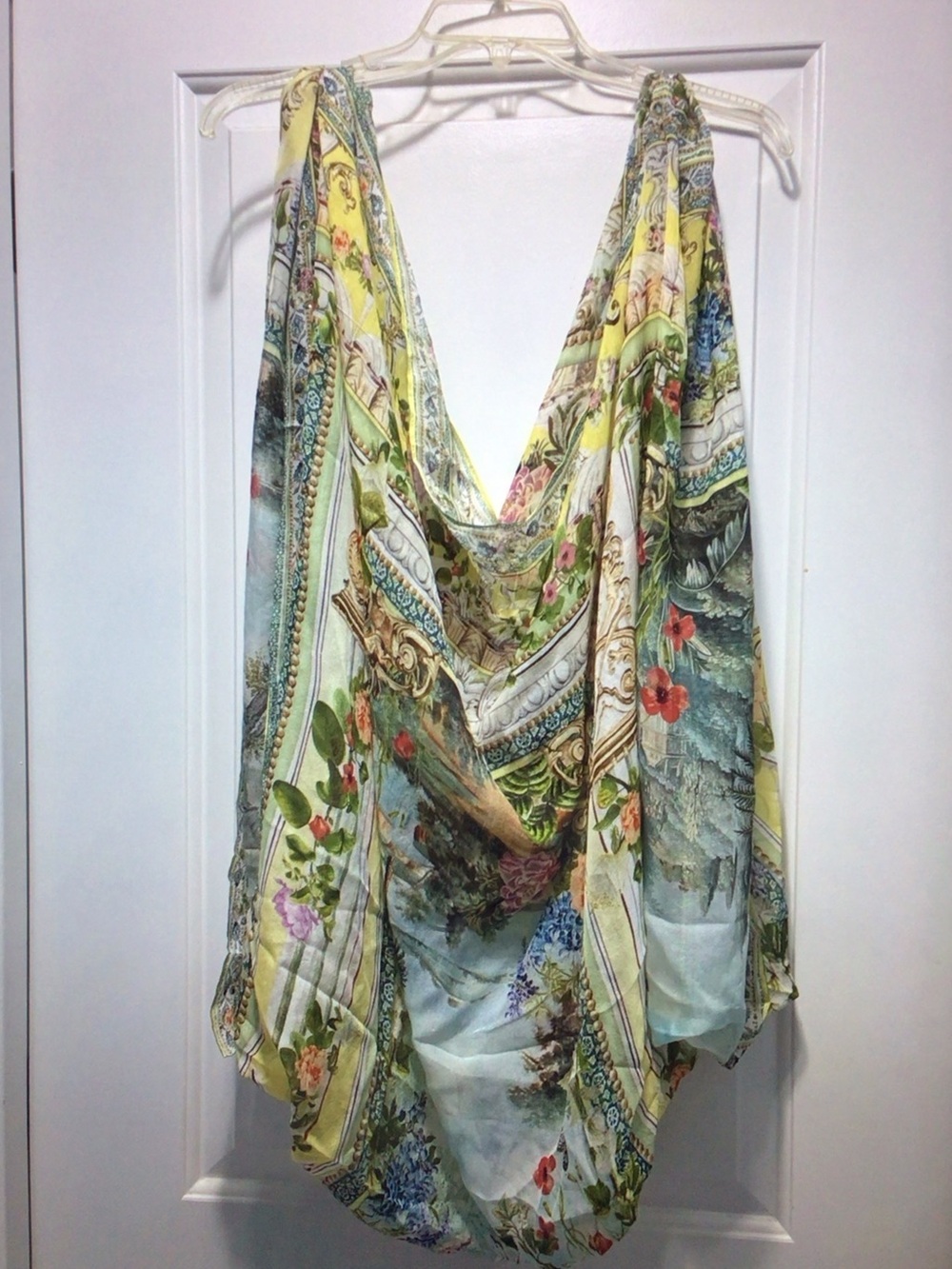 Camilla Yellow Blue Green Floral Draped Bodysuit